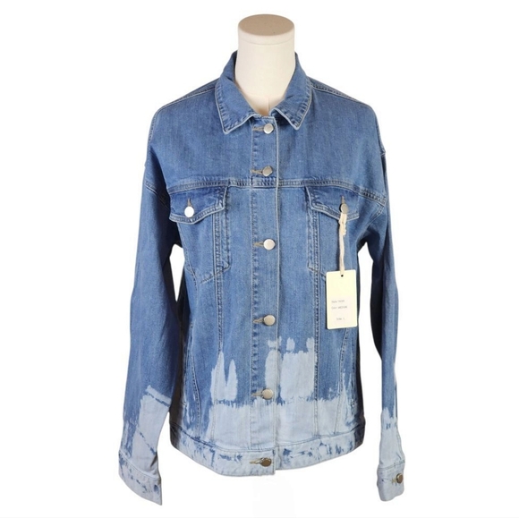 L.T.J (Letter to Juliet) distressed modern casual denim jacket Size Large NEW - Picture 1 of 12